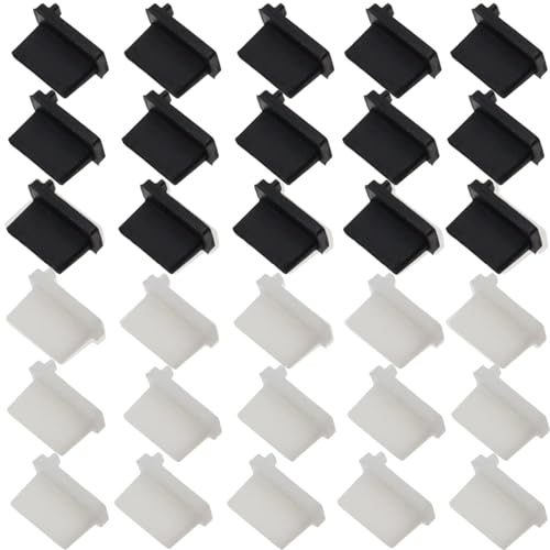 HoAhaMay 30pcs Silicone USB-A Dust Cover, Dust Cover Plug USB-A for Desktop PC, Laptop, Socket Charger, USB 2.0/3.0 Ports, Protects Any USB-A Connector (Black/White)