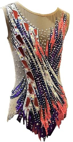 Kmarouse Rhythmische Gymnastik-Trikot for Mädchen Mit Diamanten, Hoher Elastizität, Handgefertigte Gymnastik-Uniformen for Den Wettkampf(XXXS)