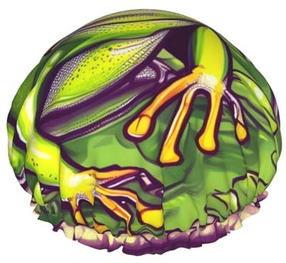 Frosch im Teich Volldruck Duschhaube für Damen & Herren – wiederverwendbar, doppellagig, wasserdicht, langlebig, atmungsaktiv Badehaube