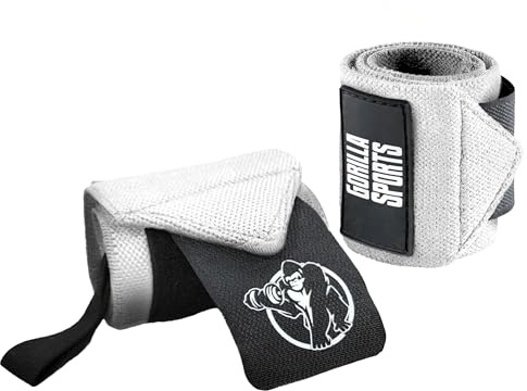 GORILLA SPORTS® Handgelenkbandagen 2er Set, 45 x 8 cm, Klettverschluss | Elastisch, aus Baumwolle und Nylon, mit verstärkten Nähten; Farbwahl, Handgelenkstütze Sport, Gym Wrist Wraps, Krafttraining