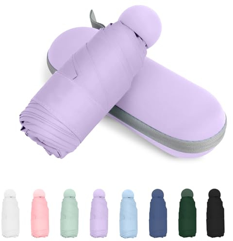 Trenovo Mini Folding Umbrella, Small Pocket Compact Umbrella for Purse Wallet, UV Sun Rain Travel Umbrellas for Backpack, Portable Folding Umbrellas for Women (Purple)