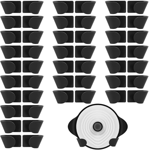 MAHIONG 12 Pairs Pan Lid Holder Wall Mount, Adjustable Plastic Pan Lid Organizer, Self Adhesive Pot Lid Racks for Home Kitchen, Cupboard, Black