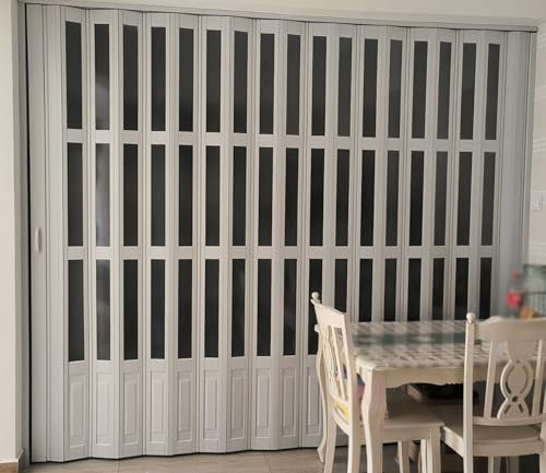 FalttüR FalttüRen FaltschiebetüR Falttüren Innentüren Nach Maß, 70 80 90 100 110 120 140 160 180 200 210 Cm Breit Pvc Esszimmer Küche Faltschiebetür with Türgriffen & Frosted Glas Panle(74x196cm/29.1x