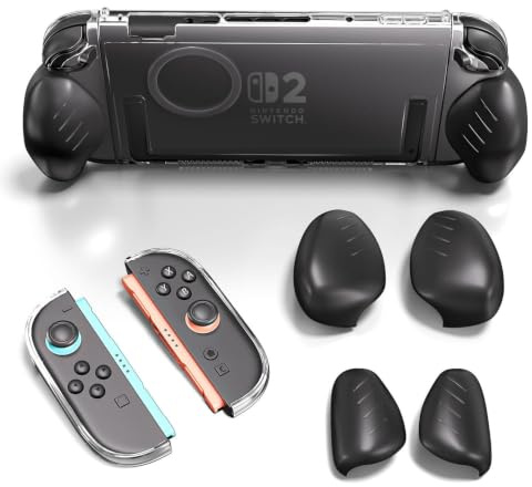 ALAFLY Clear Case with Ergonomic Joycon 2 Grip(3 Pairs) for Nintendo Switch 2, Durable&Strong PC Protective Cover, Comfort Replaceable Grips [to Fit All Hands Sizes] for Joy-Con Controller