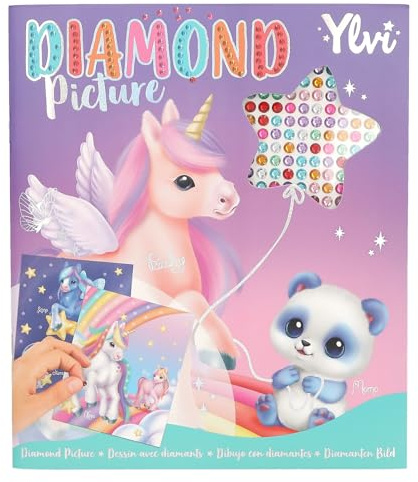 Depesche 13483 Ylvi - Stickerbuch mit 10 Seiten Einhorn Motiven zum Verzieren, inkl. glitzernder Schmucksteinchen zum Aufkleben, weiß