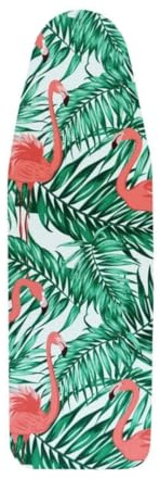 DURA HOME Premium Ironing Board Cover – 2 sizes, 100% Cotton + 3 mm Foam Pad – Heat-Reflective, with Adjustable Drawstring Fastener (Flamingo, M (132x48cm))