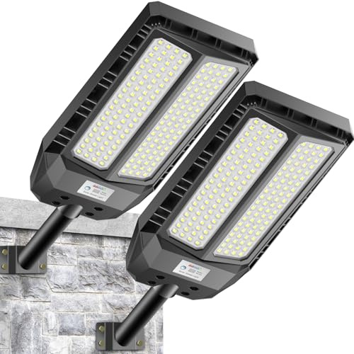 Adewalk 900W*2 lampadaire solaire avec télécommande, Lampe solaire extérieure étanche ip66 avec capteur de mouvement, 6500k lumière solaire super lumineux spot Solaire LED jardin extérieur garage rue