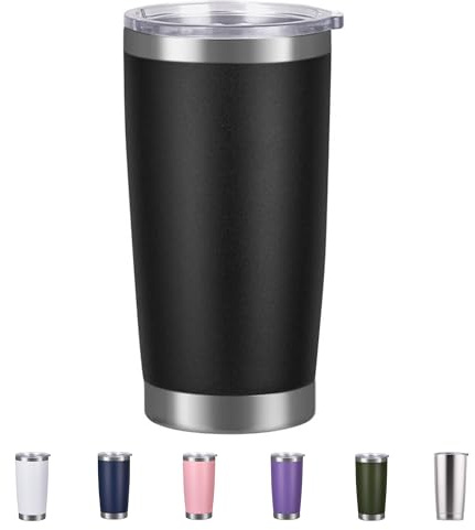 Travel Insulated Tumbler with Lid 20oz/550ml,Double Wall Stainless Steel Insulated Thermal Travel Mug Coffee Cup Flask for Hot Cold Drinks, Fits Car Cup Holder, BPA Free (Black)