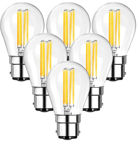 Spacelumen B22 6W Dimmable LED Bayonet Light Bulbs Warm White 2700K 6-Pack | AC220-240V 60W Equivalent G45 Golf Ball Bulbs, Vintage Led Bayonet Bulb for Celling Fan Vanity Light & Pendant Light