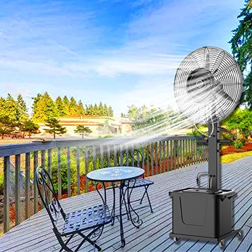 Ventilador de pie, nebulizador exterior para patios, impermeable, con 3 velocidades, ideal para climas cálidos.