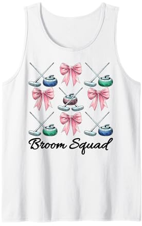 Broom Squad Curling Stone Player Girl Mom Coquette Bow Tank Top