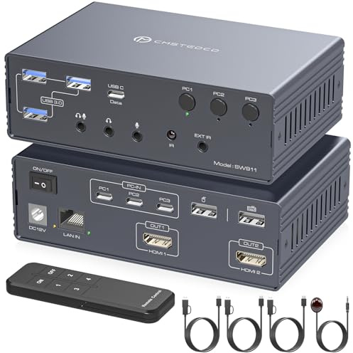 VEDINDUST 4K120Hz KVM Switch 3 PC 2 Monitor Docking Station USB C HDMI Thunderbolt Dock Station Displaylink Supporta Le Modalità Di Replica e Scalabilità Per Mac e Windows