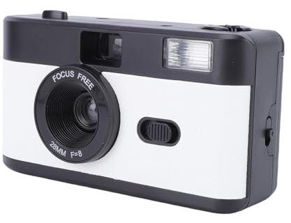 Fydun 35-mm-Filmkamera, Retro, Wiederverwendbar, mit Blitz, 27 Farbfilme für Studenten, Erwachsene, Geburtstagsgeschenke (Schwarz-Weiss)