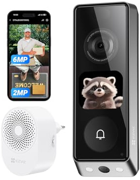 EZVIZ Video Doorbell Dual Camera 6MP & 2MP with Chime, WLAN Bell Wireless, 2 x 9600 mAh Battery, Integrated Screen, Person/Parcel Detection, 32 GB Internal Memory, Colour Night Vision, EP8 Ultra