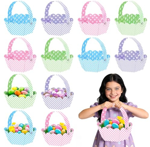 12 Stück Osterkörbchen Bastelidee, ostern süßigkeiten, ostergeschenke kinder, osterkörbchen für Ostern Osterhase kinders Osternest Füllung Feiertagsgeschenke, Geschenk-Tragetaschen für Kinder(B)