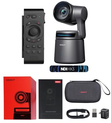 OBSBOT Tail Air NDI 4K Webcam con Tracciamento IA PTZ per YouTube | APP intelligente, Controllo gestuale, HDMI/USB-C/Wireless, per Chiesa/Culto/Creator, ecc.