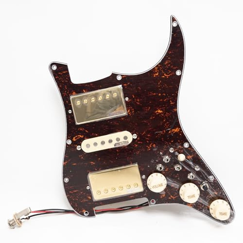 Guitar Prewired Loaded Pickguard HSH with Coil Splitting Alnico 5 Humbucker Pickups, 500K Pots & Orange Caps, For Fender ST Style Electric Guitar (Wine Red Tortoise)