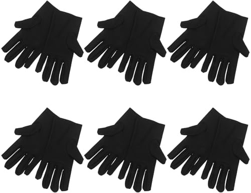 Tofficu Schwarze Dünne Baumwollhandschuhe 6 Paar Atmungsaktive Stoffhandschuhe zum Staubschutz für Schmuck Basteln und Arbeit