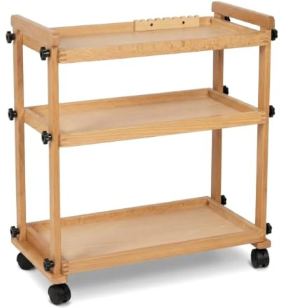 lesolar Art Storage Cart Wooden,3-Tier Rolling Art Cart with Wheels,Multifunctional Solid Beechwood Craft Trolley,Use for Art Supplies Studio Cart Classroom Storage (3-Tier)