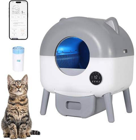Garvee Litiere Gatto Autopulente 66L, Vassoio per Litter Automatico Migliorato con Applicazione, Sensori di Sicurezza Anti-Pizzico, 6 Luci Ambienti Regolabili, WC Intelligente per Gatti