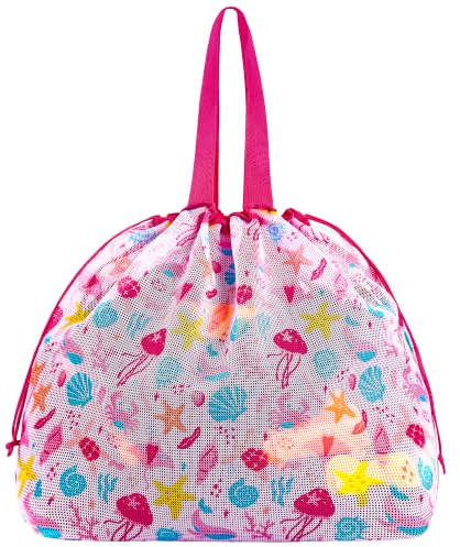 LAHAQIQI XXL Mesh-Netztasche für Strandspielzeug mit Kordelzug, Falbar Leichtgewicht & Praktisch für Schwimmbad, Reisen & Sommer-Essentials für Frauen und Kinder