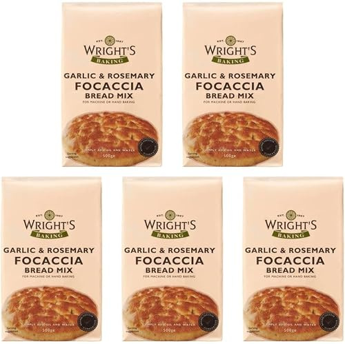 Wright Garlic & Rosemary Focaccia Bread Mix 5x500g - Delicious Mediterranean Flavor, Perfect for Baking at Home, Ideal for Vegetarians, Freezes Well, Easy to Use