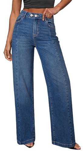 Dokotoo Women's Wide Leg Jeans High Waisted Stretchy Front Seam Denim Pants