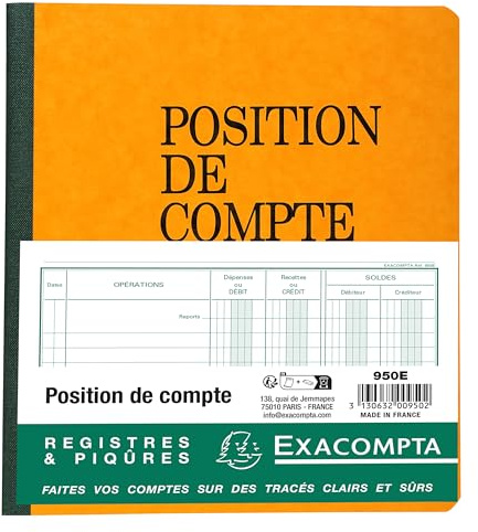 Exacompta - Réf. 950E - 1 Piqûre position de compte - Numérotée - Format vertical - Dimensions extérieures : 21 x 19 cm - 80 pages - Couleurs aléatoires : Bleu - Jaune - Rouge - Vert