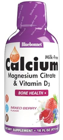 Bluebonnet Nutrition Liquid Calcium Citrate, Magnesium, Vitamin D3, Bone Health, Gluten Free, Soy Free, Milk Free, Kosher, 16 fl oz, 32 Servings, Mixed Berry Flavor