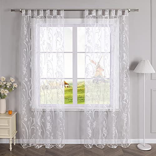 CORLIF Voile Gardine mit Schlaufen Vorhang Ausbrenner Muster Transparente Gardinen Wohnzimmer Schlafzimmer Gardinenschals Weiß BxH 140x145cm 1 Stück