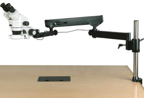 AmScope SM-8BZZ-144S Professional Binocular Stereo Zoom Microscope, WH10x and WH20x Eyepieces, 3.5X-180X Magnification, 0.7X-4.5X Zoom Objective, 144-Bulb LED Ring Light, Articulating-Arm Boom Stand, 110V-240V, Includes 0.5x and 2.0x Barlow Lenses