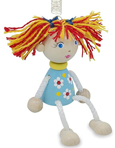 BestPysanky Jumping Girl Wooden Doll on a Spring 4 Inches