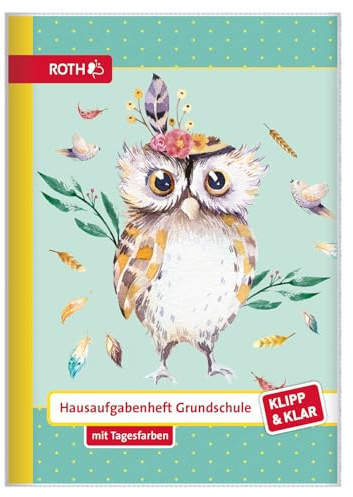 ROTH Klipp&Klar Grundschul-Aufgabenheft mit Tagesfarben, Eule Lieselotte in DIN A5 mit 1 Woche auf 2 Seiten