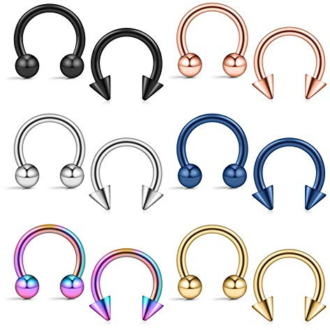 Crdifu 12 Piezas Piercing Herradura Acero Inoxidable 316L 14G 10mm Anillos de Septum Labio Pezón Cartílago Joyería Corporal con Bolas Conos Mujer Hombre