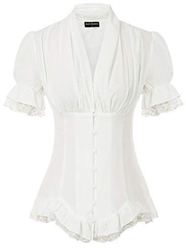 SCARLET DARKNESS Damen Rüschenbluse Mittelalter Spitzen Shirt Gothic Bluse