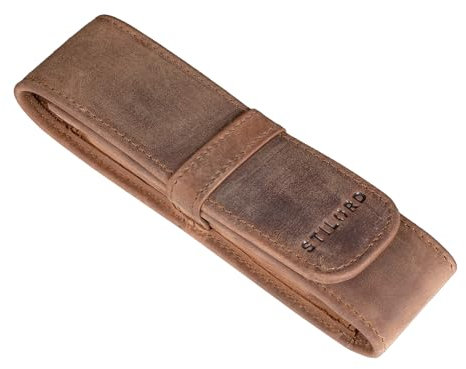 STILORD 'Penn' Stifteetui Leder 2 Stifte Lederetui Füller Kugelschreiber Etui Stiftehalter für 2 Schreibgeräte Stifttasche Schreibgeräteetui Federmappe Vintage, Farbe:mittel - braun