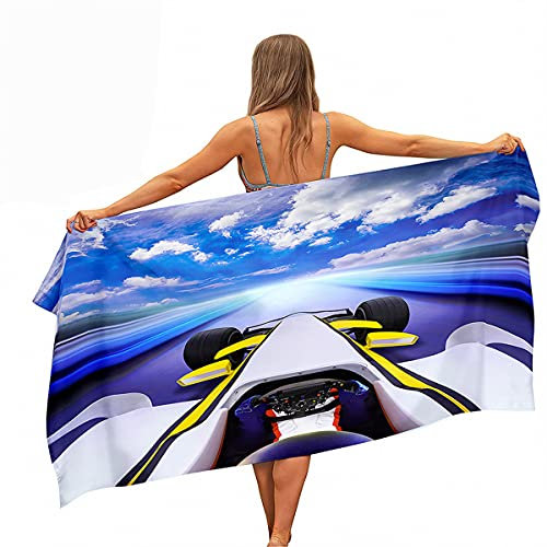 Großes Mikrofaser Strandtuch XL XXL Sporthandtuch Schnelltrocknend Rennsportwagen Jungen Herren Badetuch, Strandkorb, Strandtücher,mit Wasserdichter Tasche (Farbe 5,80 x 180 cm)