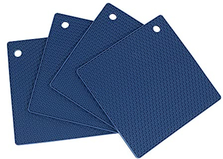 Alnicov Set di 4 presine in silicone multiuso, antiscivolo, flessibili, resistenti al calore, per tavolo e cucina, blu navy