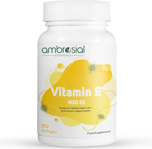 Ambrosial Vitamin E 400 IU Softgels – High Strength Vitamin E Supplement for Skin, Face, Hair & Nails – Natural Oil, Highly Absorbable – Daily Antioxidant Support – 60 Softgels (2 Months Supply)