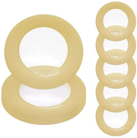 WedDecor Platzteller-Set aus Glas, rund, 33 cm, goldfarben, kariert, Tischdekoration, Hochzeiten, Bankette, Weihnachten, Esstische, Partys, Geschirr, 12 Stück