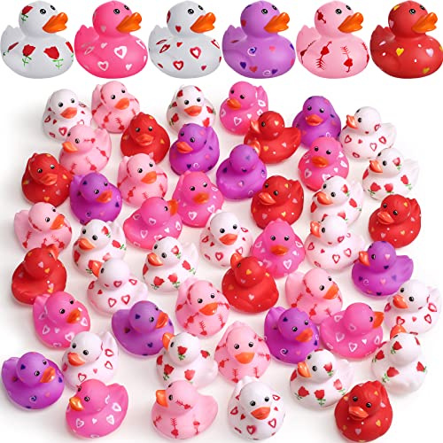 Jerify 12 Pcs 2 Inch Valentine's Day Rubber Duckies Bulk Mini Heart Rubber Ducks for Kids Bathtub Toys Classroom Prizes Birthday Wedding Party Favors Gifts Goodie Bag Fillers, 6 Styles (Cute)