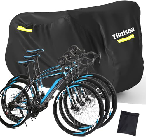 Timisea Housse de protection imperméable pour vélo avec bandes réfléchissantes, tissu Oxford 420D, housse de protection imperméable et résistante à l'hiver, noire, pour 2 vélos (210 x 112 x 112 cm)