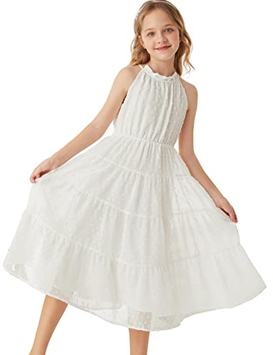 GRACE KARIN Vestido Niña Elegante Vestido Gasa con Malla Escote Halter 6-12 Años