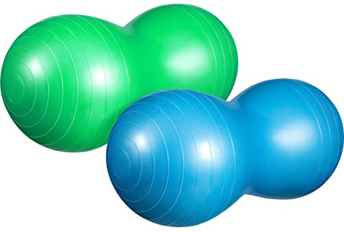 Meooeck 2 Pcs Peanut Ball for Kids 39 x 20 and 31 x 15 Peanut Exercise Ball Yoga Balance Stability Sitting Ball Flexible Seating for Therapy, Labor, Birthing Dog Training, Green and Blue, with Pump