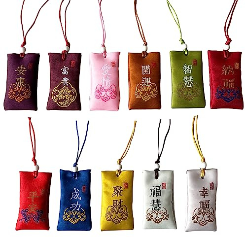 Fayemint 11 Piezas Bolsa de Bendición, Suerte Amuleto Japonés, Bordado, para Macetas, Espejos de Automóviles, Puertas