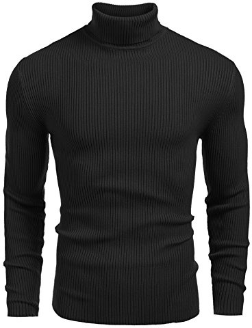 COOFANDY Mens Ribbed Slim Fit Knitted Pullover Casual Turtleneck Sweater Black