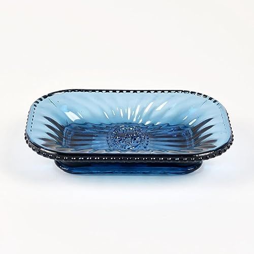 Blue Glass Bijou Sunburst Soap Dish, Kitchen Bathroom Sink Washing Tray Drainer