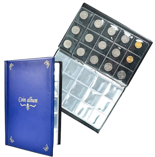 FAVENGO Münzenalbum für 2 Euro Coins, 300 Münzhalter | PVC-Sammelalbum mit Transparenter Folie (40mm, Blau/Schwarz)