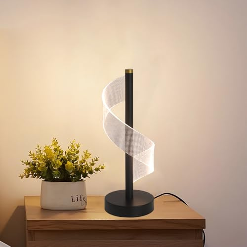 Mengjay LED Tischlampe,Moderne Spiral Design Nachttischlampe,Tischleuchte mit 3 Farbtemperatur,Augenschutz Schreibtischlampe Nachtlicht für Schlafzimmer Wohnzimmer Kinderzimmer Büro (Schwarz)
