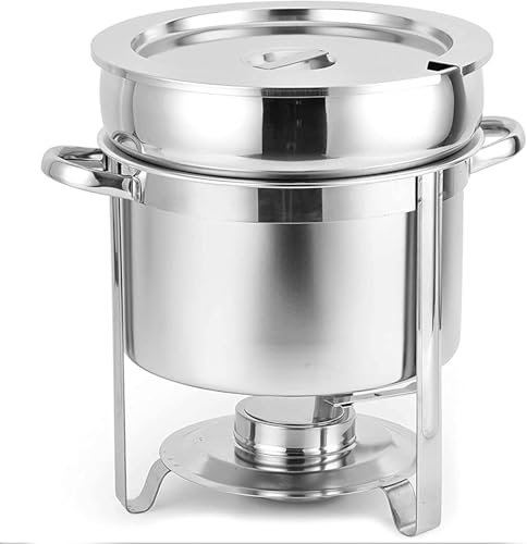 Stainless Steel Soup Pot Food Warmer, Round Chafing Dish Buffet Set with Water Pan, Chafer, Frame, Fuel Holder and Lid for Restaurant Parties Weddings,[Energy Class A](7L)
